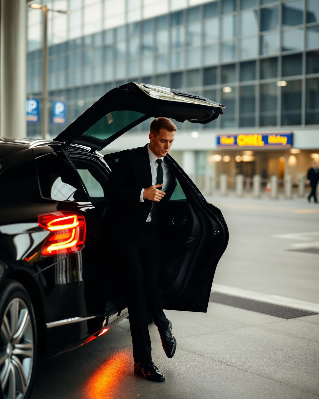 Chauffeur greeting client at airport terminal