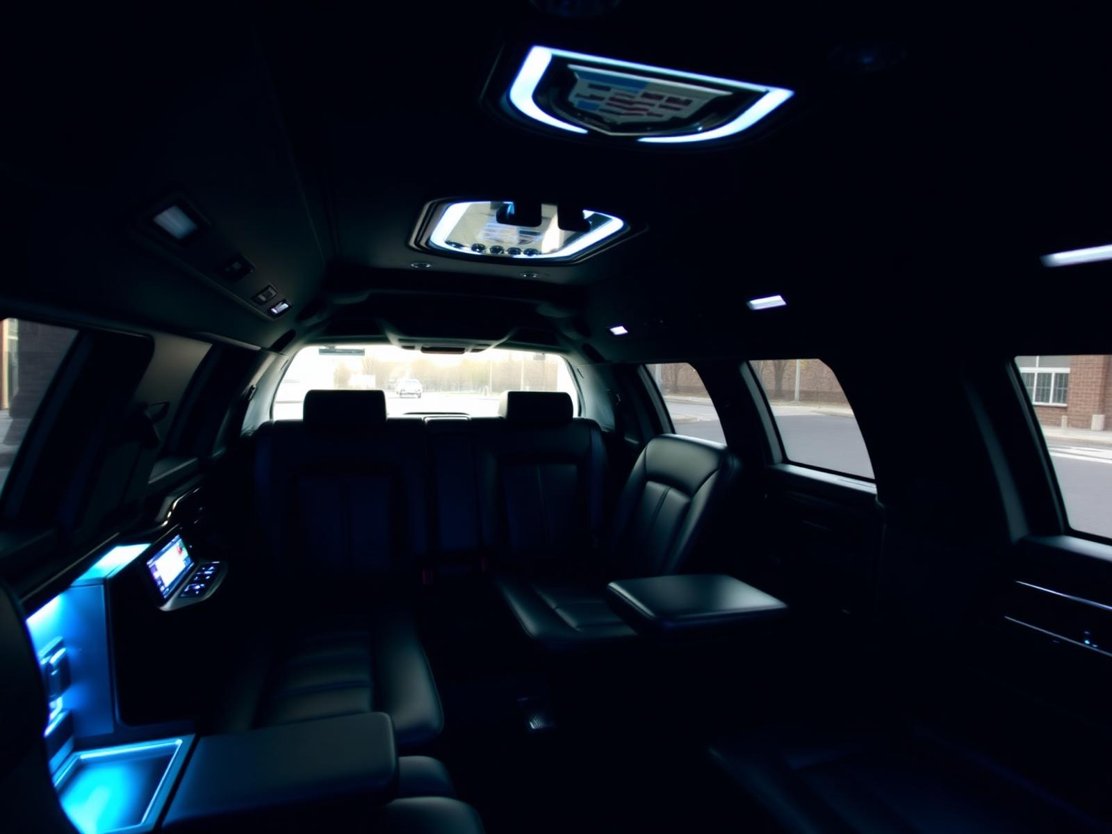 Interior of luxury limousine with ambient lighting